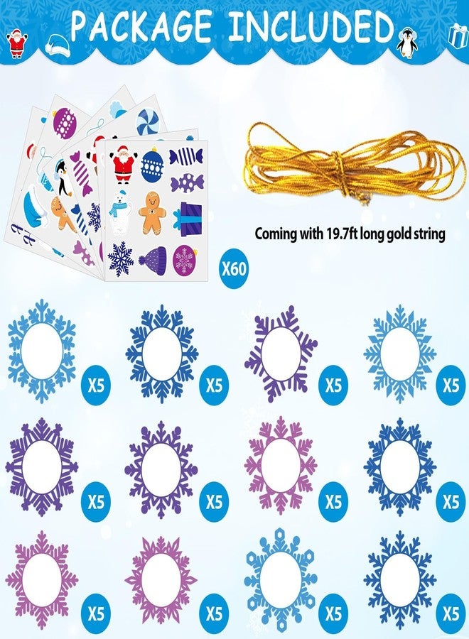 Lonfliness 60 Set Winter Snowflake Craft Kits Winter DIY Picture Frame Crafts Merry Christmas Photo Frame Sticker Arts Craft for Kids Gifts Holiday Home School Classroom Party Activity Decor Supplies - Image 3